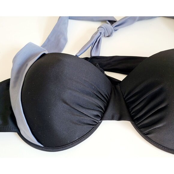 Black & Gray Halter Bikini Set Padded Top Classic Bottom Swimwear Womens Sz 2XL - Picture 2 of 14